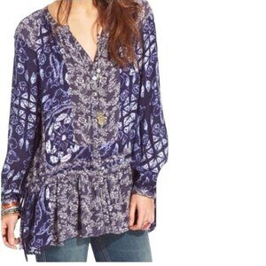 Free People blue paisley pattern boho peplum peasant top small